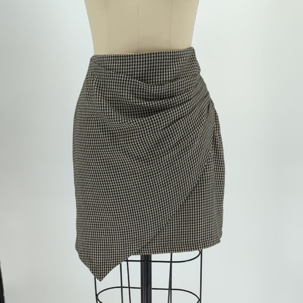 Nine West Houndstooth Faux Wrap Skirt Gray Size Small preppy 90s Business casual